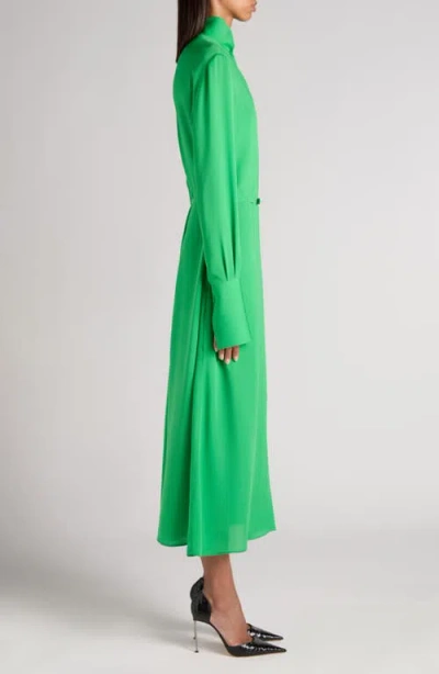 Tom Ford Belted Long Sleeve Silk Georgette Midi Dress In Green