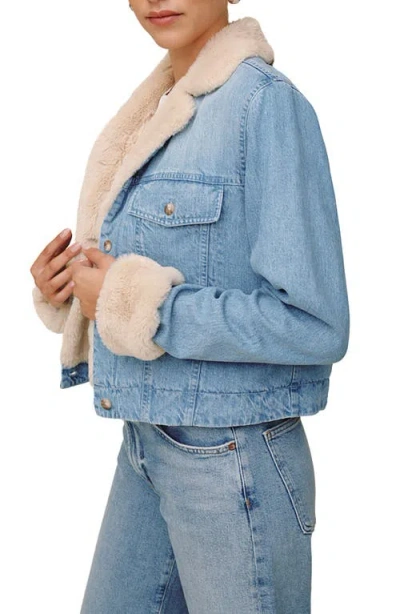 Bella Dahl Faux Shearling Lined Denim Jacket In Blue