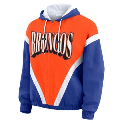 Wear By Erin Andrews Orange/royal Denver Broncos Plus Size Retro Crinkle Full-zip Windbreaker Jacket In Orange