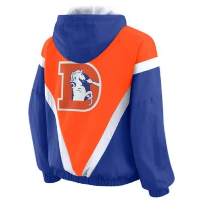 Wear By Erin Andrews Orange/royal Denver Broncos Plus Size Retro Crinkle Full-zip Windbreaker Jacket In Orange