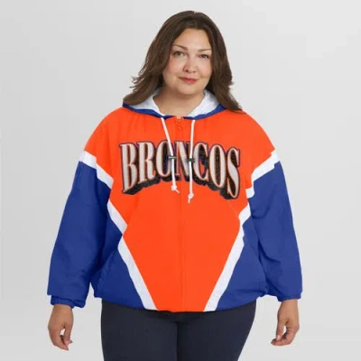 Wear By Erin Andrews Orange/royal Denver Broncos Plus Size Retro Crinkle Full-zip Windbreaker Jacket In Orange