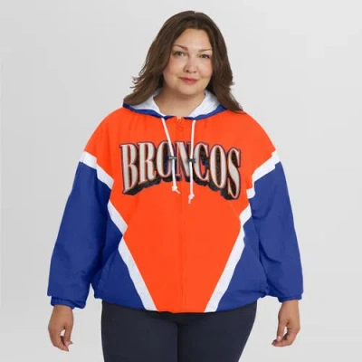 Wear By Erin Andrews Orange/royal Denver Broncos Plus Size Retro Crinkle Full-zip Windbreaker Jacket In Orange