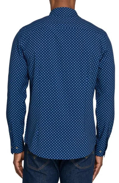 Wrk W.r.k Basic Slim Fit Navy Micropaisley Performance Button-up Shirt In Blue