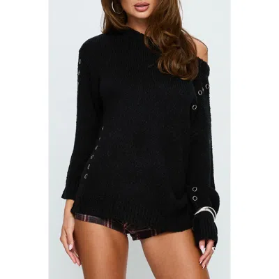 Princess Polly Esenia Eyelet One-shoulder Sweater In Black