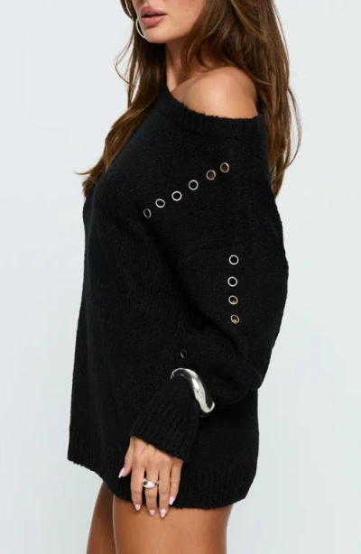 Princess Polly Esenia Eyelet One-shoulder Sweater In Black