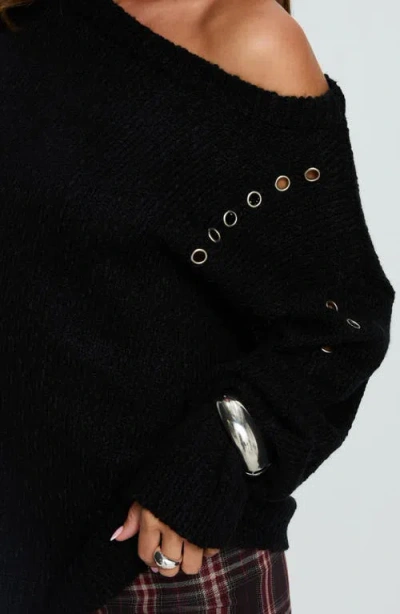 Princess Polly Esenia Eyelet One-shoulder Sweater In Black