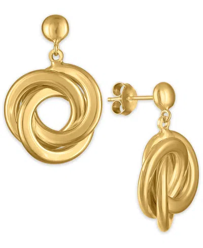 Macy's Polished Love Knot Drop Earrings In 14k Yellow Gold Over Sterling Silver In Gold