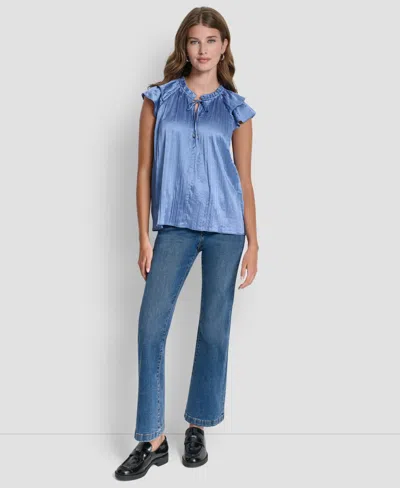 Dkny Women's Short-sleeve Pleated Tie Front Blouse