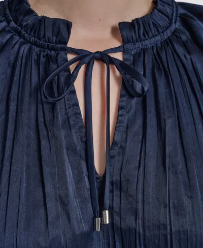 Dkny Women's Short-sleeve Pleated Tie Front Blouse In Blue