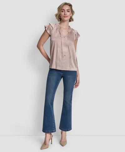 Dkny Women's Short-sleeve Pleated Tie Front Blouse In Pink
