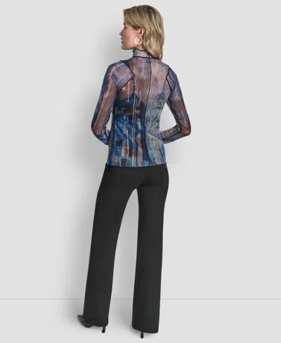 Dkny Women's Long-sleeve Exposed Seam Mesh Top With Sleeveless Camisole In Blue