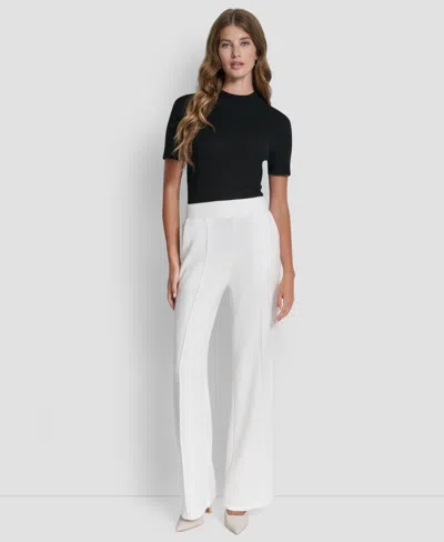 Dkny Women's Knit Pull-on Wide-leg Pants In White