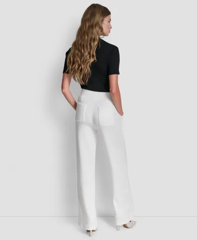 Dkny Women's Knit Pull-on Wide-leg Pants In White