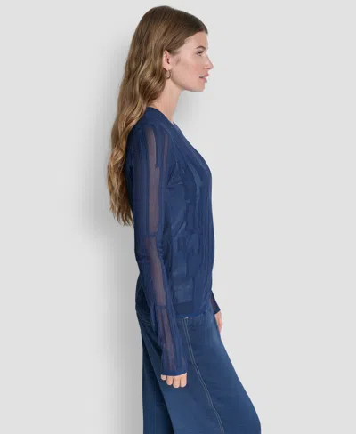Dkny Women's Long-sleeve Double Layer Mixed Stitch Sweater In Blue