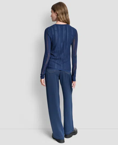 Dkny Women's Long-sleeve Double Layer Mixed Stitch Sweater In Blue