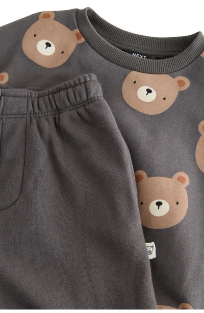 Next Bear Print Sweatshirt & Joggers Set In Gray