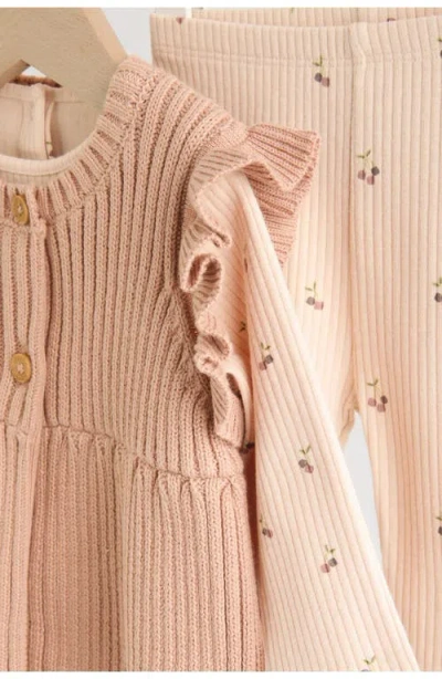 Next Kids' Ruffle Vest, Rib T-shirt & Leggings Set In Brown