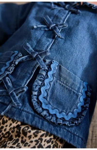 Next Rib Bodysuit, Denim Jacket & Leggings Set In Blue