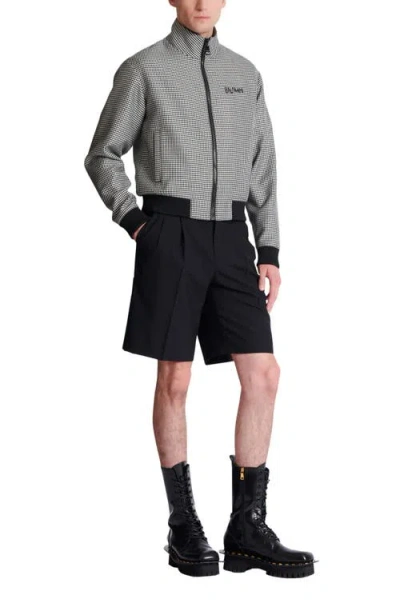 Balmain Houndstooth-pattern Zip Jacket In Black