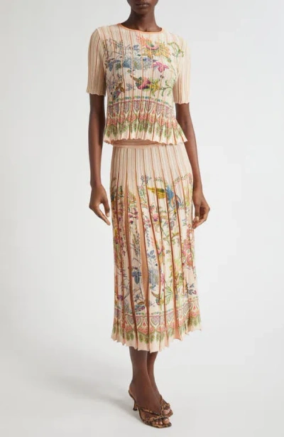 Etro Pleated Floral Midi Sweater Skirt In Multi