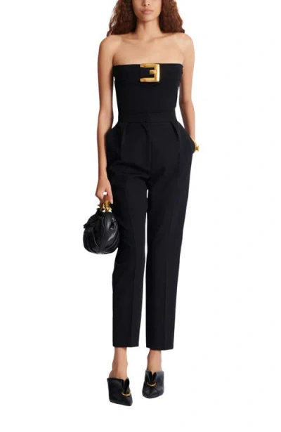 Balmain Crepe Bustier Bodysuit With Belt Detail In Black