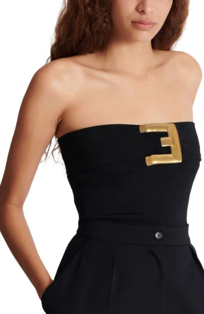 Balmain Crepe Bustier Bodysuit With Belt Detail In Black