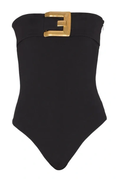 Balmain Crepe Bustier Bodysuit With Belt Detail In Black