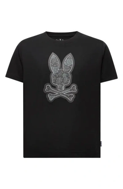 Psycho Bunny Kids' Rowen Embroidered Pima Cotton Graphic T-shirt In Black