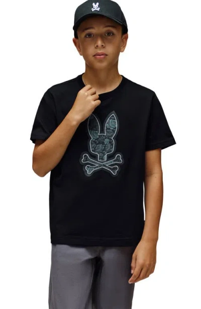 Psycho Bunny Kids' Rowen Embroidered Pima Cotton Graphic T-shirt In Black