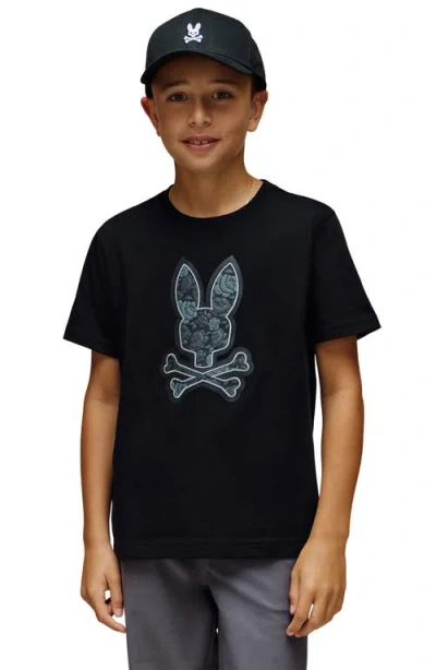 Psycho Bunny Kids' Rowen Embroidered Pima Cotton Graphic T-shirt In Black
