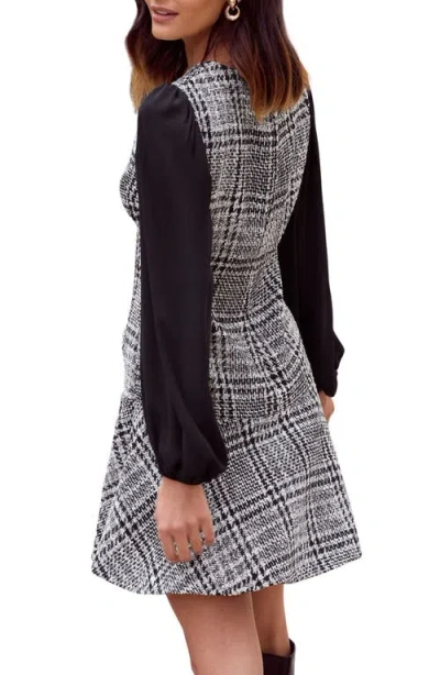 Friends Like These Check Long Sleeve Bouclé Minidress In Gray