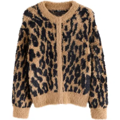 Next Fluffy Animal Print Cardigan In Brown