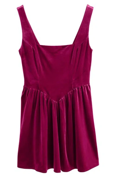 Next Square Neck Velvet Minidress In Pink