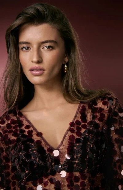 Next Sequin Sheer Mesh Top In Red