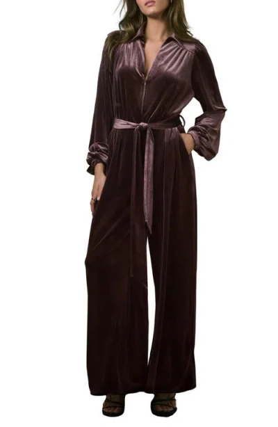 Next Long Sleeve Velvet Jumpsuit In Brown