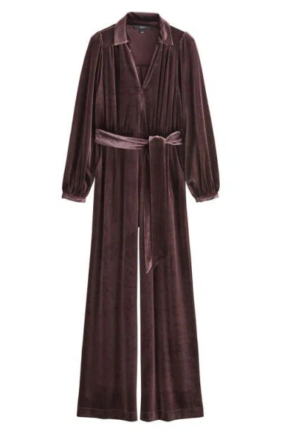 Next Long Sleeve Velvet Jumpsuit In Brown