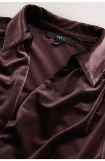 Next Long Sleeve Velvet Jumpsuit In Brown