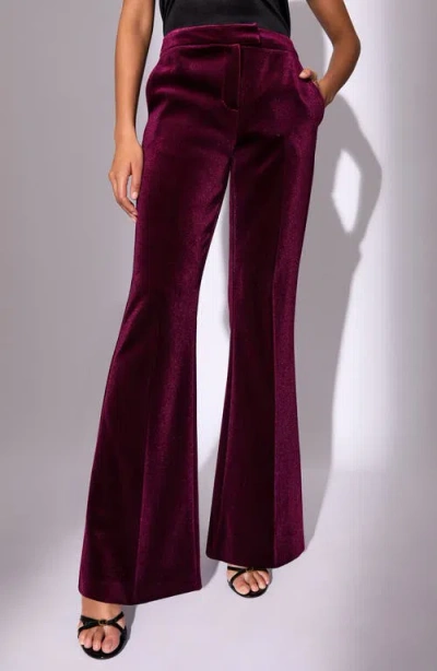 Lipsy Velvet Flare Pants In Burgundy