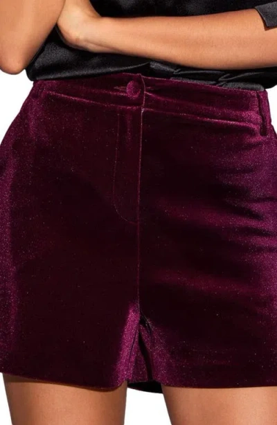 Lipsy High Waist Velvet Shorts In Burgundy