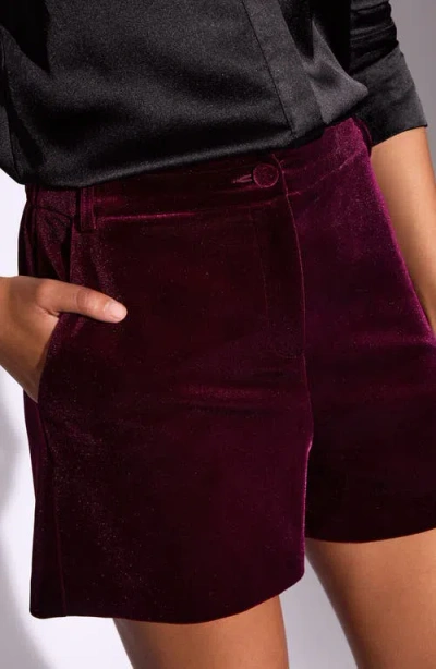 Lipsy High Waist Velvet Shorts In Burgundy