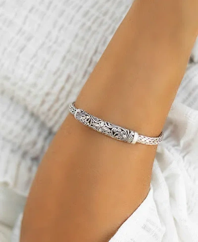 Devata Bali Filigree With Dragon Bone Oval 5mm Chain Bracelet In Silver