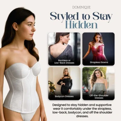 Dominique Intimates Colette Lace Low Back Convertible Corset Longline Bra In White