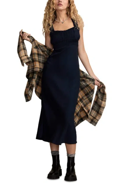Lucky Brand Ruched Bodice Dress In Blue