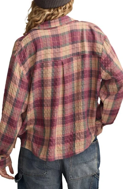 Lucky Brand Plaid Crop Button-up Shirt In Brown
