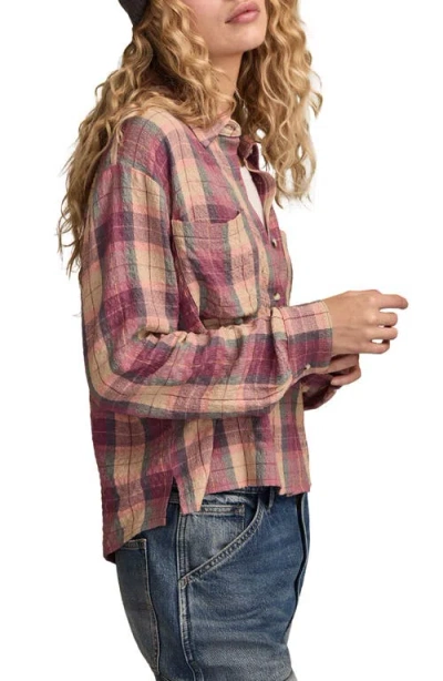Lucky Brand Plaid Crop Button-up Shirt In Brown