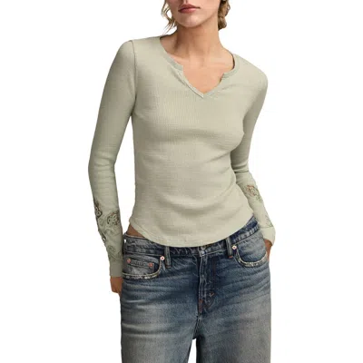 Lucky Brand Cutwork Detail Cotton Rib Top In Green