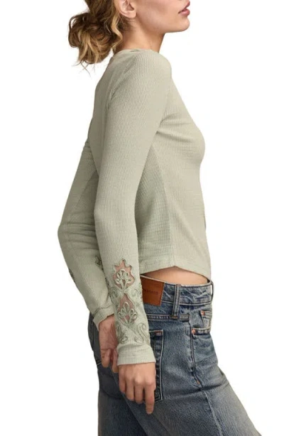 Lucky Brand Cutwork Detail Cotton Rib Top In Green