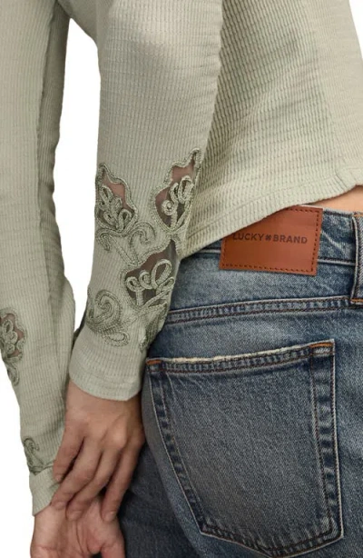 Lucky Brand Cutwork Detail Cotton Rib Top In Green