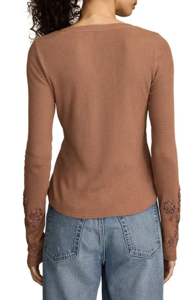 Lucky Brand Cutwork Detail Cotton Rib Top In Brown