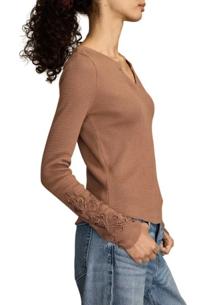 Lucky Brand Cutwork Detail Cotton Rib Top In Brown